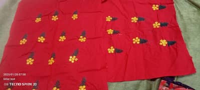 red shirt 5 Year girl with  boti sleeves front bach simple