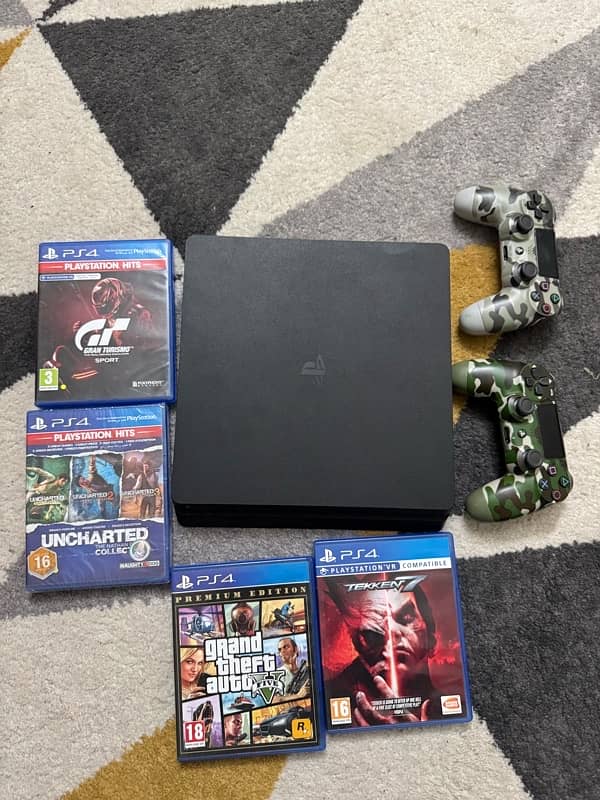 Ps4 Slim 1tb sealed console with 5 games and 2 controllers 0