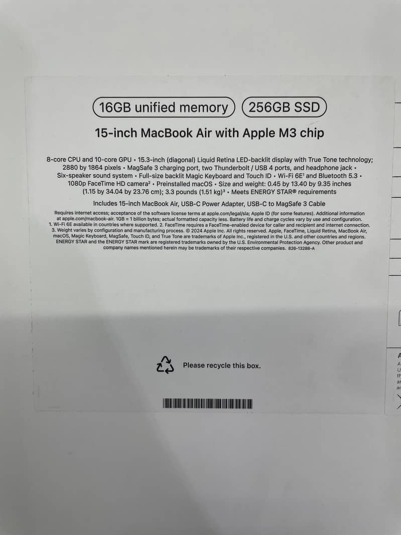 Apple Macbook Air M3 Chip 15" 16/256 New 3