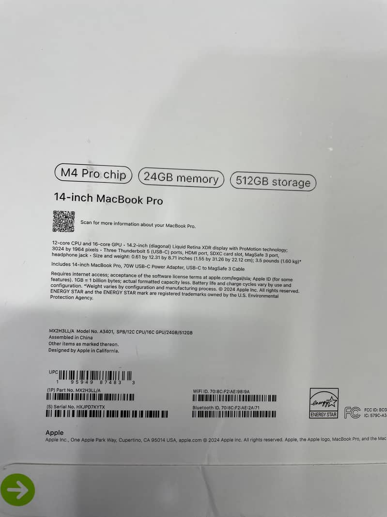 Apple Macbook Pro M4 Chip 14" 24/512 New 1