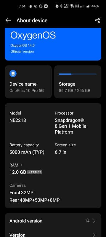 oneplus 10 pro 5g 12/12 gb ram 256 rom 1