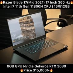 Razer Blade 17(Mid 2021) 17" 360Hz  i7 11th Gen 11800H CPU | 16/512GB