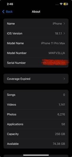 iPhone 11 Pro max with full sim time