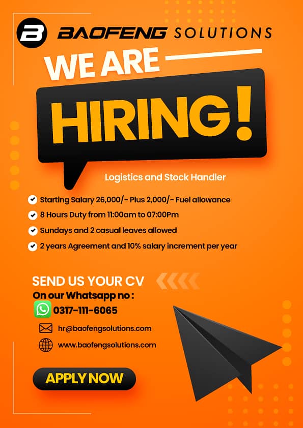 Logistics and Stock Handler Needed at BAOFENG SOLUTIONS LTD SWL Office 0