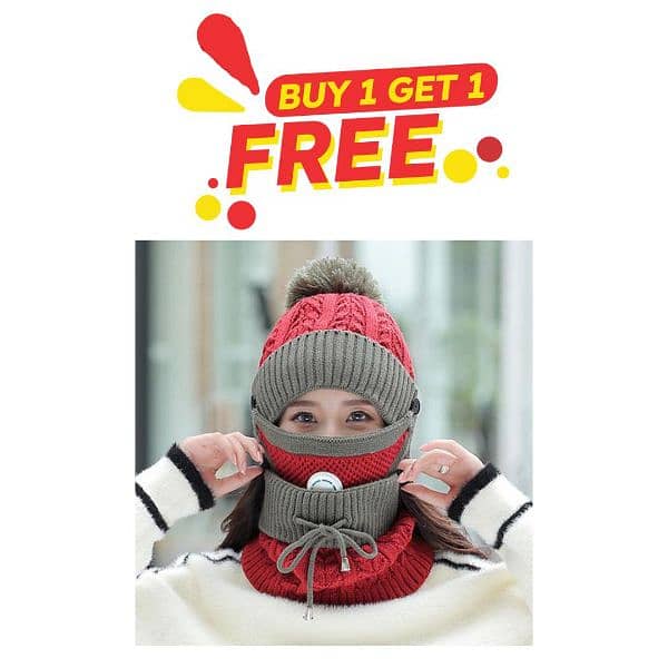 3 Pcs Fleece Plain Beanie  And Neck warmer 1 Mask 0