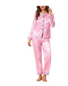 2 pcs woman stitched silk plan night suit