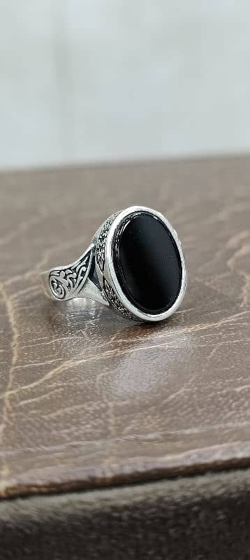 Turkish style ring 925 sterling silver mounted black Aqeeq(agate) 1