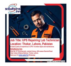 UPS Repairing Lab Technician Required at Solutions Inn, Lahore