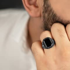 Hand made swiss silver ring with natural black Onyx gem orignal 100%