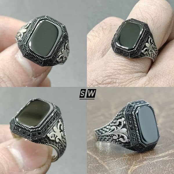 Hand made swiss silver ring with natural black Onyx gem orignal 100% 2