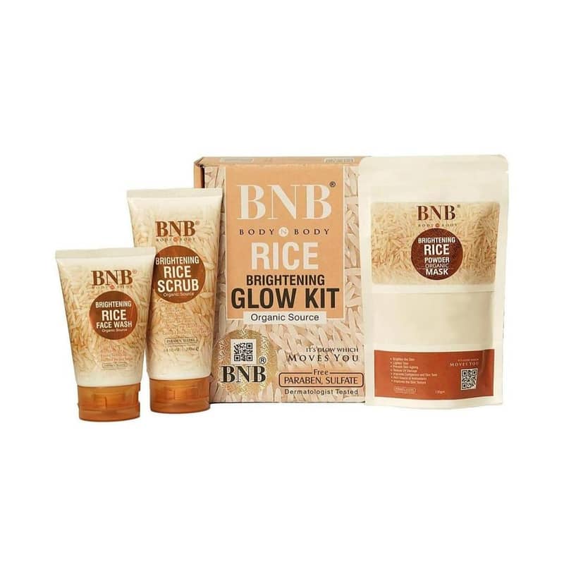 BNB Rice Extract Bright & Glow Kit ( Rice Face Wash + Rice Scrub + Ric 1