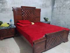 Premium Wooden Bed Set with Matching Dressing Table