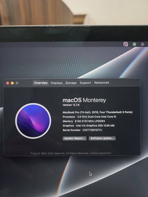 Macbook pro 2016 13inch 8gb 256gb 10