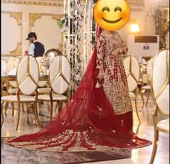 barat lehnga with heavy work. Red wedding dress with tail dupatta