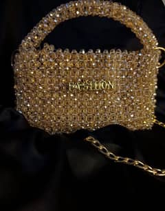 Golden Crystal Beaded Handbag