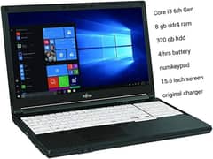 Fujitsu Core i3 6th generation,8 gb ddr4 ram,320 hdd,6 hrs battery