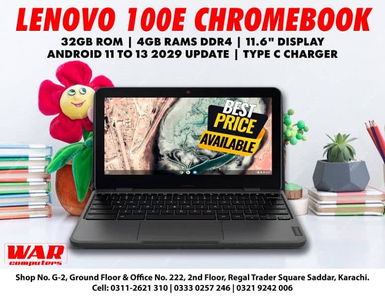 Lenovo 100e chrome Book updated 4gb ddr4 32gb rom rs. . 6500 0