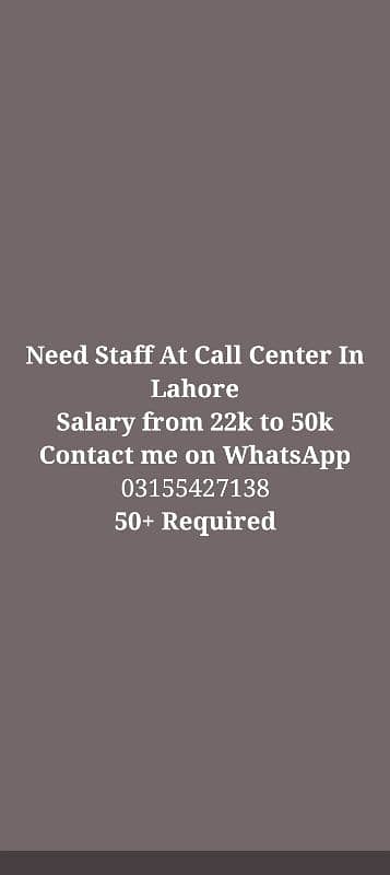 Need Staff At Call Center In Lahore || 50+ Required 0