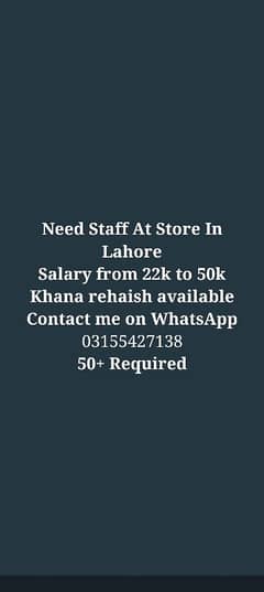 Need Staff At Store In Lahore || 50+ Required