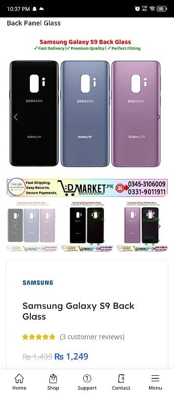 Samsung s9 original back glass and camera glass 0