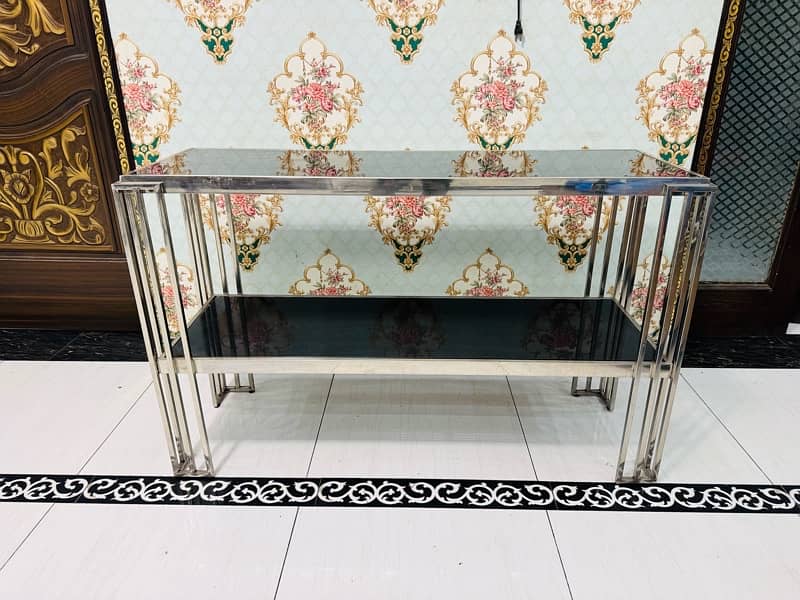 console table pure ss steel with black mirror 3