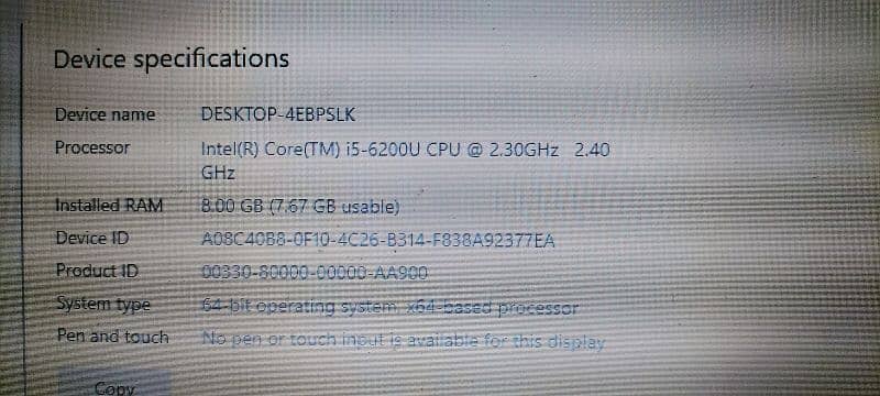 Laptop Core i5 6th Generation 6