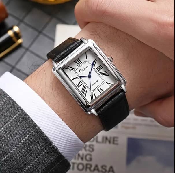 Mans Watch Fashion Roman Numeral Square Case Men's Quartz Watch 0