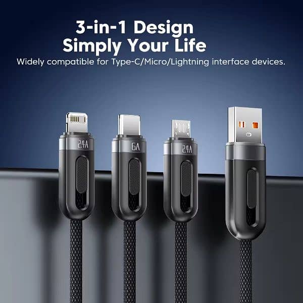 Toocki 3 in 1 USB Cable Micro USB Type C Cable 66W Fast 2