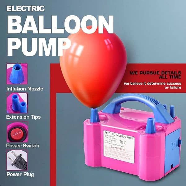 Electric Air Balloon Pump, 220V 600W Rose Red Portable Dual Nozzle 4