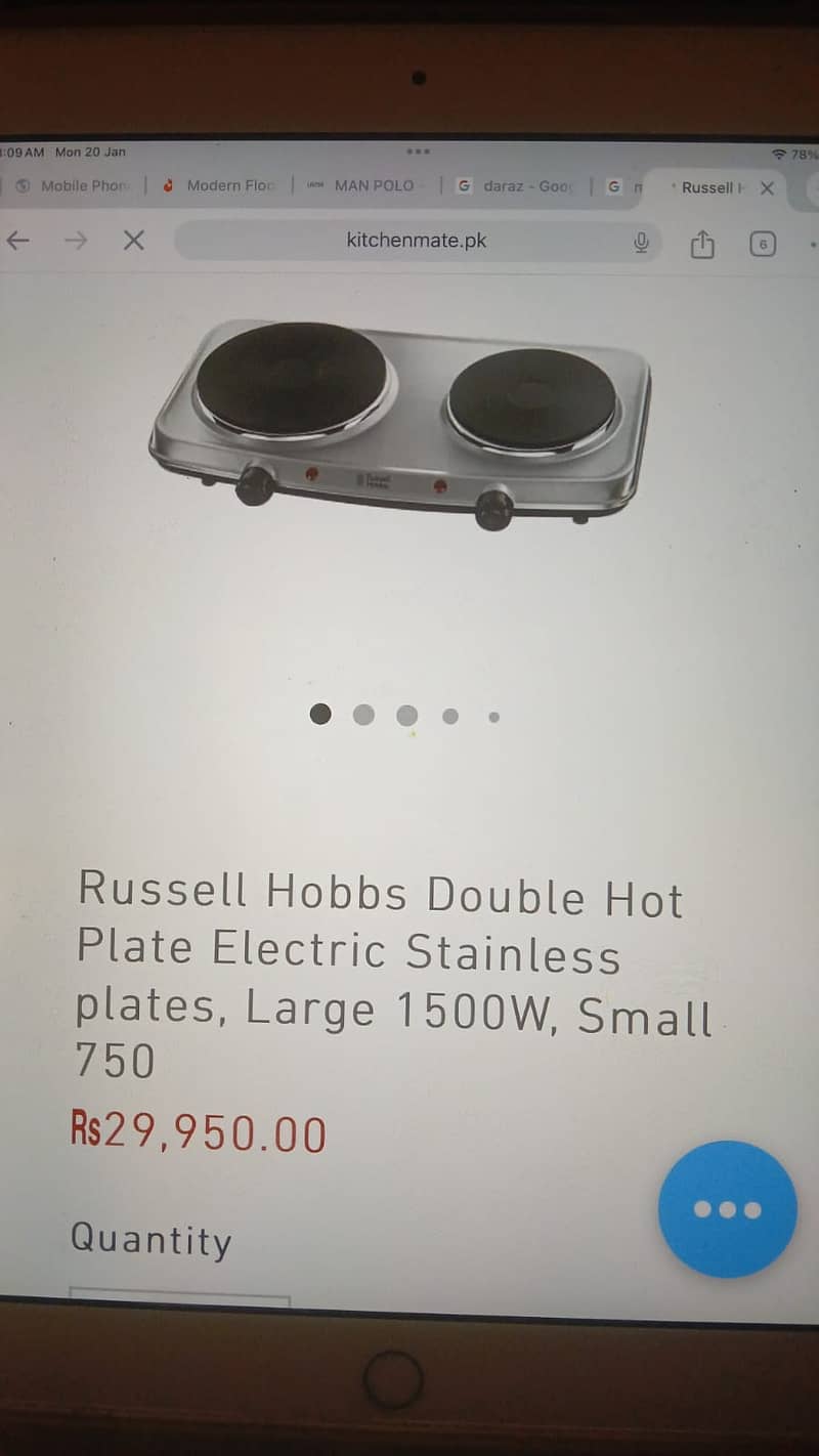 Russell Hobbs Electrical Hot plate 2 burner stove 1500 watts 1