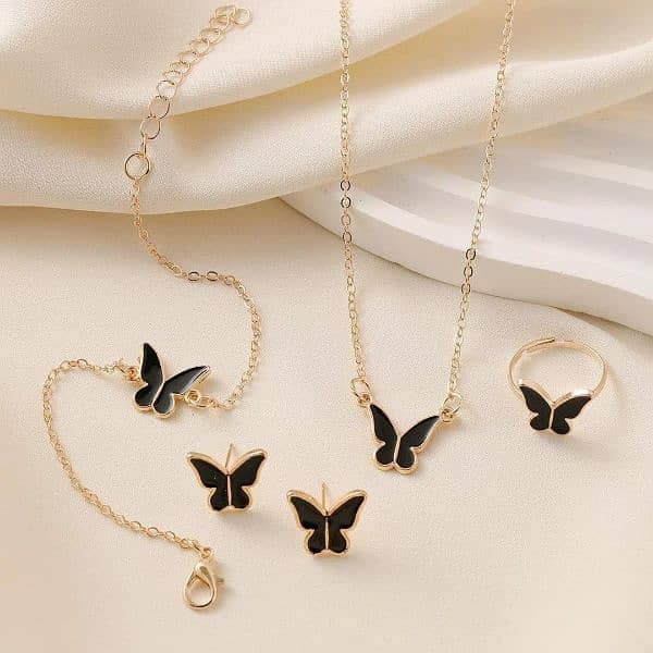 *Product Name*: Gold Plated Butterfly Design Jewelry Set - 4 Pcs 0