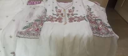 organza white dress in free size with plazo and Dupatta