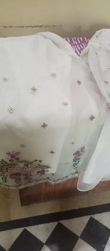 organza white dress in free size with plazo and Dupatta 1