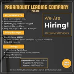 We are Hiring CSR (Chatter/Developer)