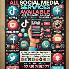 All social media services available likes follower views etc 100% real