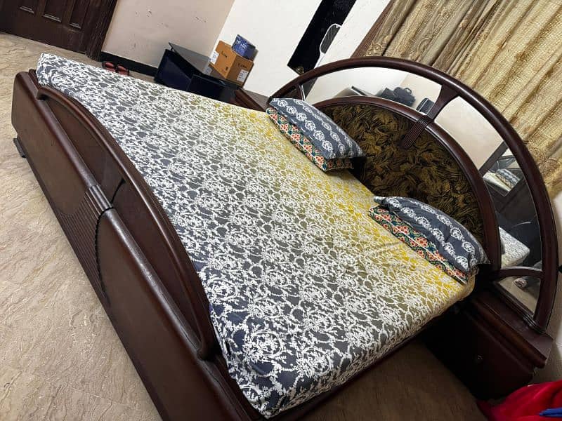 pure wooden bed with mattress/ side table 0