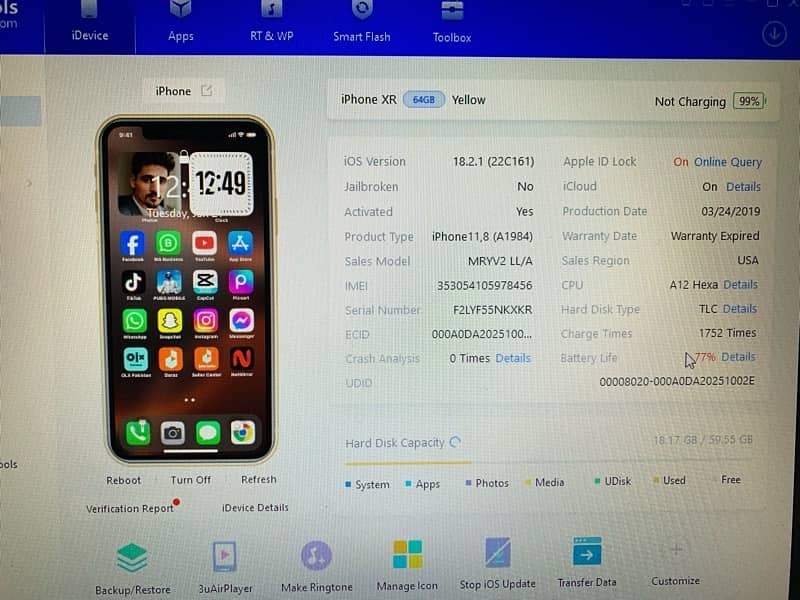 Iphone Xr Non Pta 64 Gb Fu 77Health 3utool 97% Exchnge See Photos 6