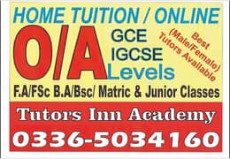 Home Tuition & Online/O/A FSc BSc 9th,10th Junior/all over ISB/RWP