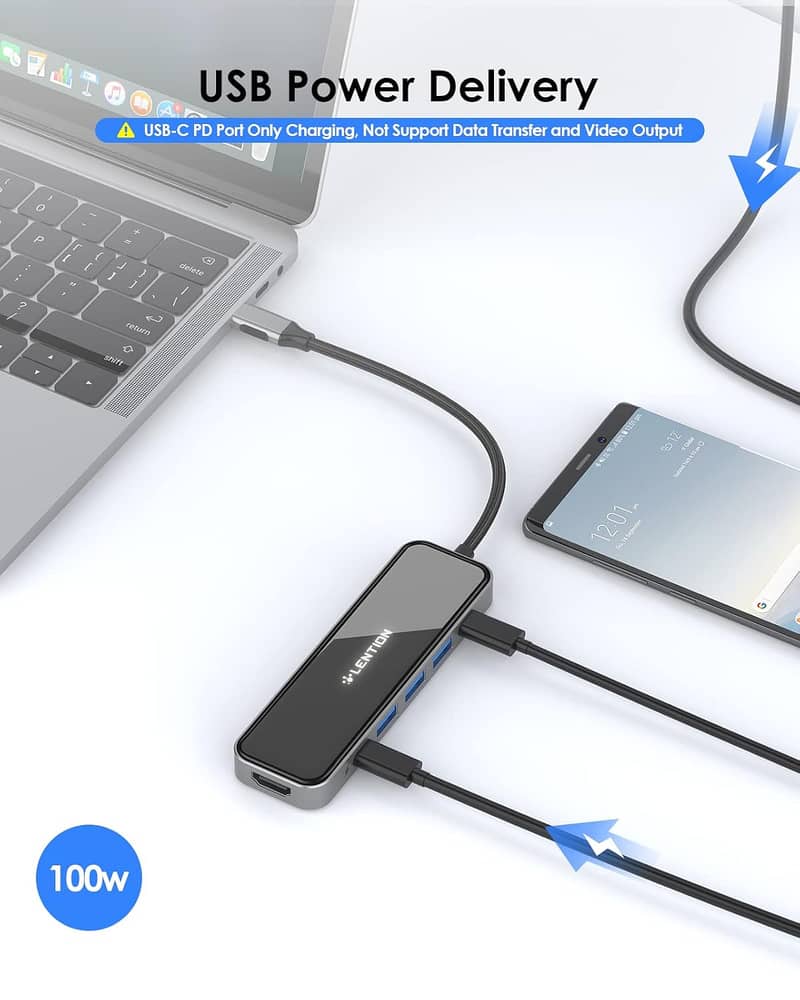 LENTION USB C Multiport Hub with 100W Power Delivery, 4K HDMI, 3 USB 3 2