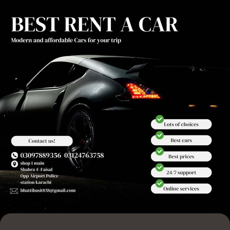 RENT A CAR | CAR RENTAL SERVICE | Karachi To all Pakistan Service 24/ 4