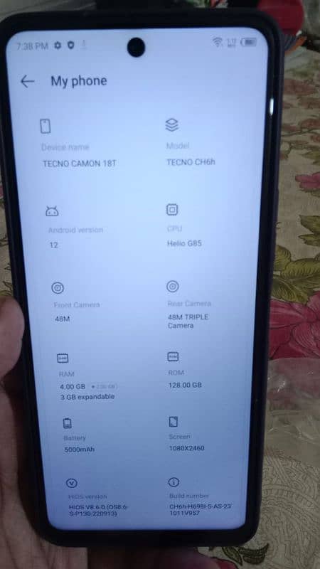 Tecno Camon 18t. 7GB, 128 GB. 48 Back, 48 Front Camera 1