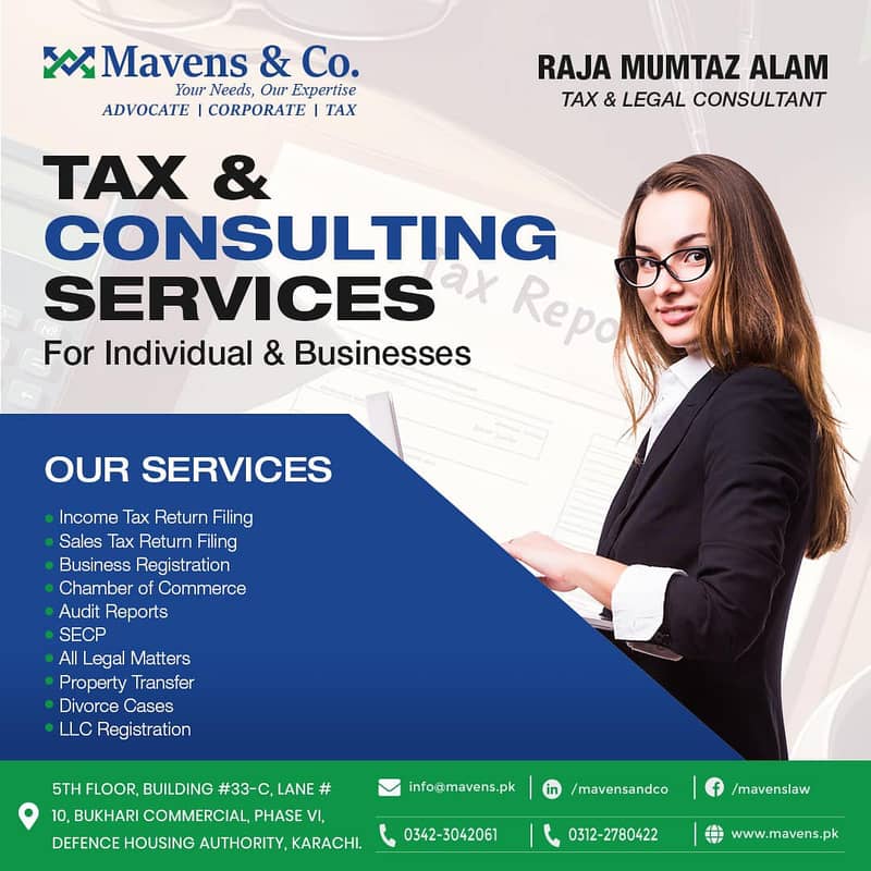 INCOME TAX FILING, FILER, NTN, SALES TAX, LAWYER, SECP, FBR, SRB, GST 0