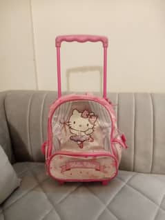 kids school trolley bag pink colour hello kitty good condition