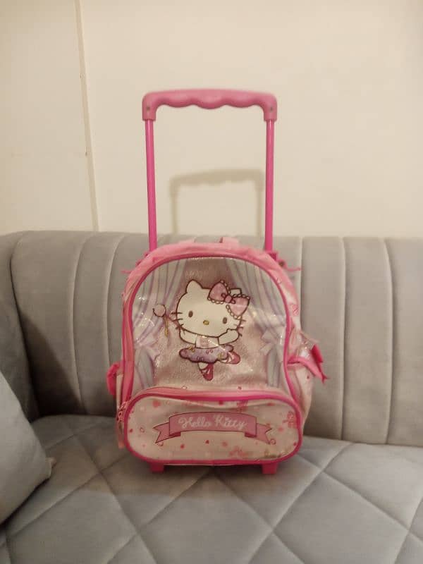 kids school trolley bag pink colour hello kitty good condition 1