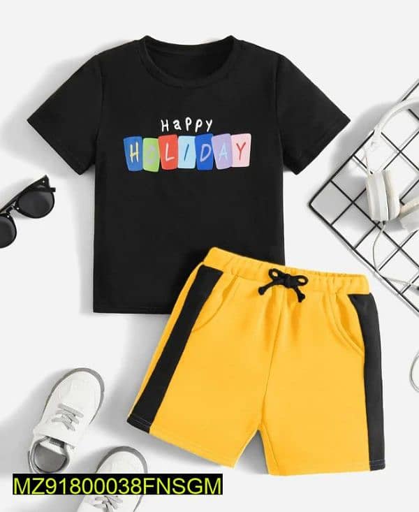 2 - Pcs Stitched Cotton Tee Shirt And Cotton Shorts 2