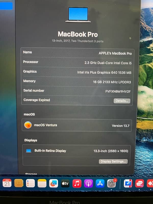 MacBook Pro 2017 13 inch 16/256 2