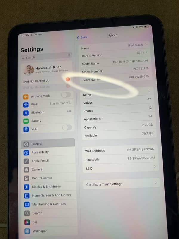 IPAD MINI 6 256 10 DAYS USED ONLY MY WHATSAP 0/3/1/3/9/5/1/1/1/4/7 6