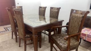 dining table/wooden chair/6 person dining/glass top shesham dining set