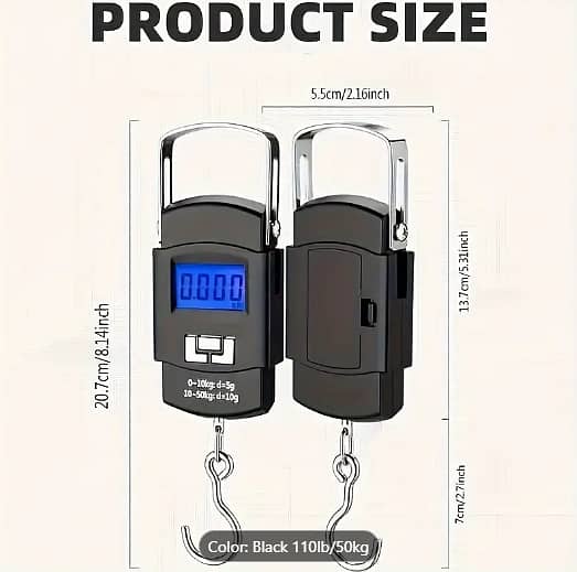 1pc Digital Fish Scale, Hanging Scale, 110lb/50kg Luggage Scale. 3