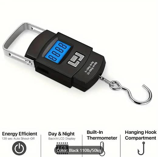 1pc Digital Fish Scale, Hanging Scale, 110lb/50kg Luggage Scale. 5